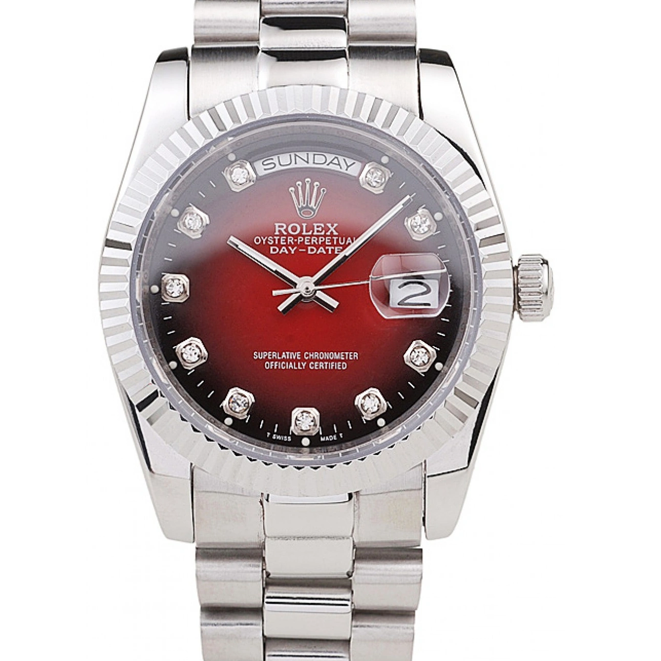 Aaa replica watch Tone Rolex Stainless Day-Date Polished Red Steel Dial Two 1024